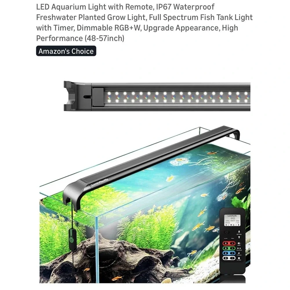 LuminPacific LUMIN SlimSky LED Aquarium Light 48-57in 36W RGB‎ Plant Grow Timer